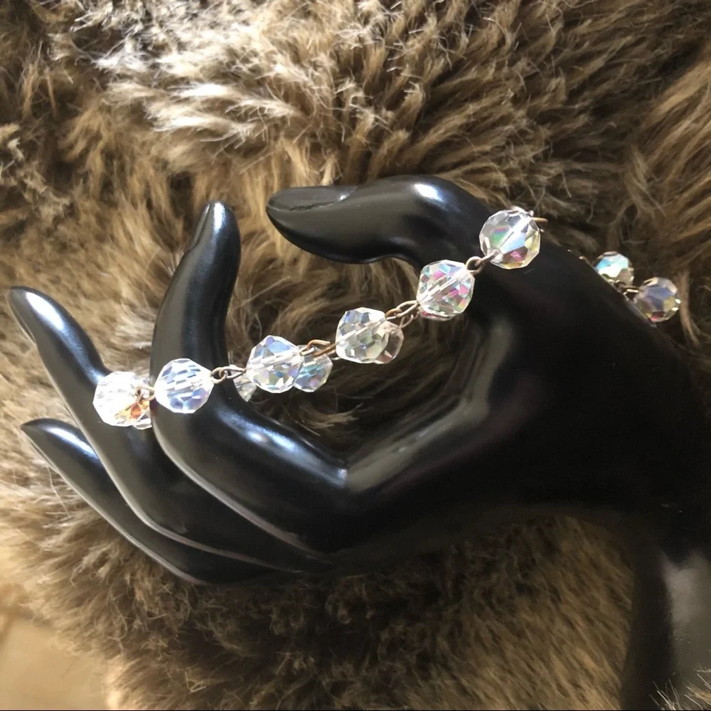 Vintage 70s aurora borealis crystal link bracelet